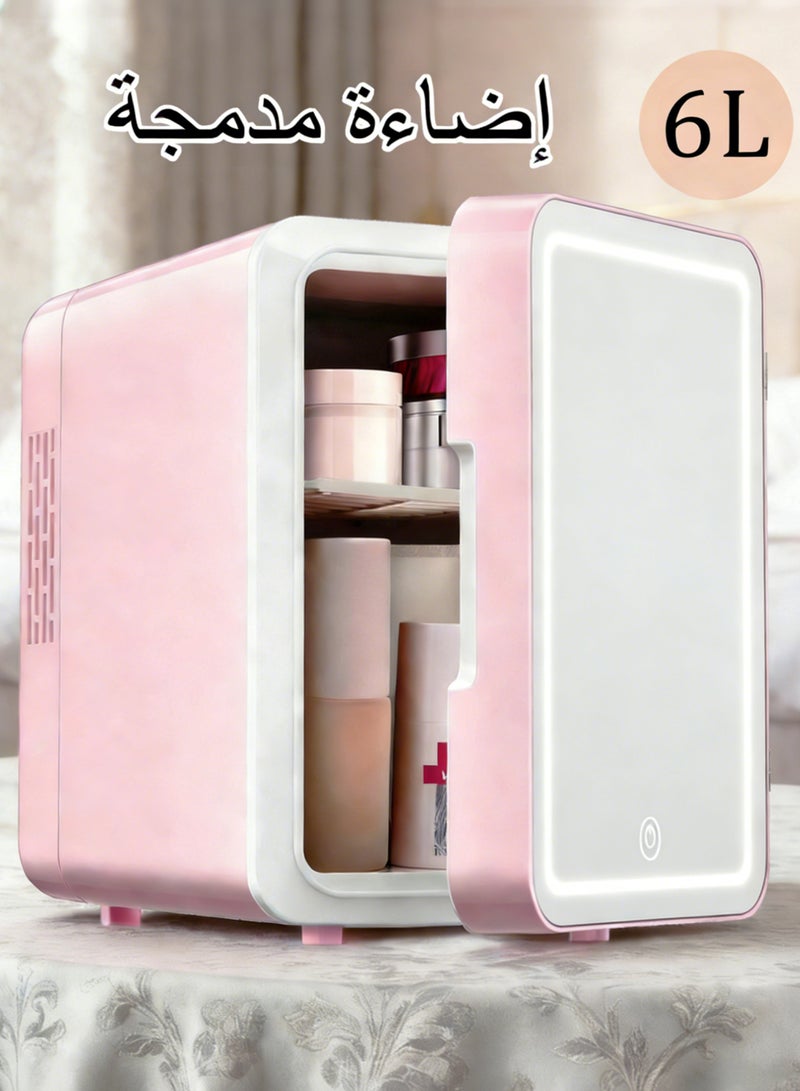 WAMIT Mini Fridge with Dimmable LED Mirror Cooler and Warmer 6L Mini Fridge for Refrigerating Makeup Skincare and Food for Bedroom Office and Car (Pink) - Image 1